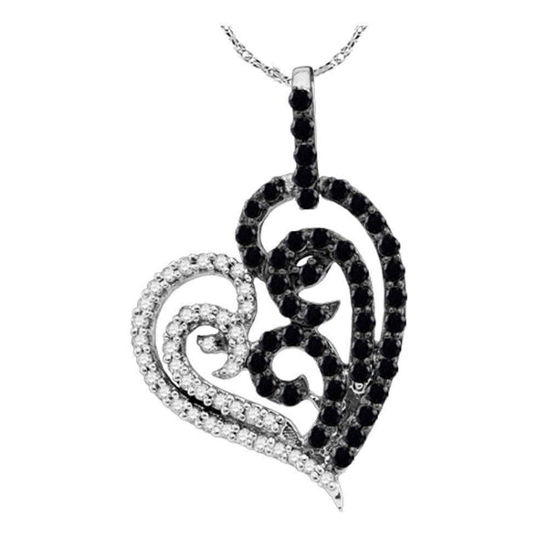 10kt White Gold Women's Round Black Color Enhanced Diamond Heart Pendant 5-8 Cttw - FREE Shipping (US/CAN)-Gold & Diamond Pendants & Necklaces-JadeMoghul Inc.