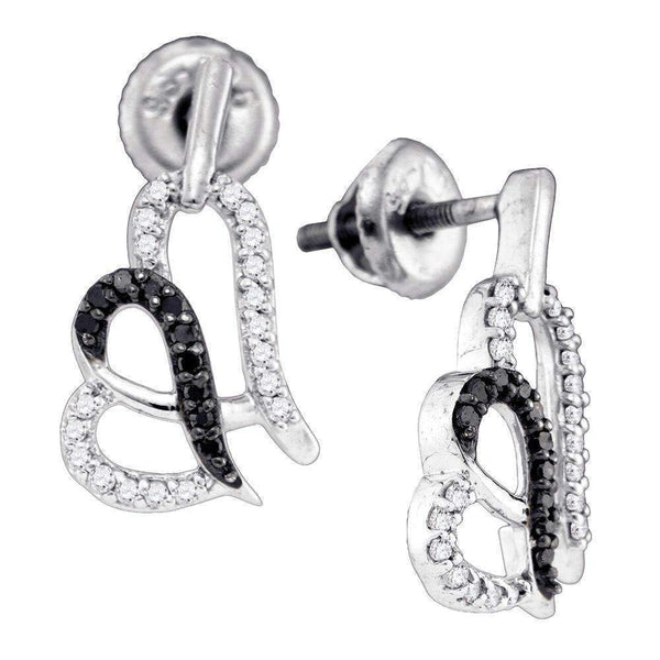 10kt White Gold Women's Round Black Color Enhanced Diamond Heart Stud Earrings 1-3 Cttw - FREE Shipping (US/CAN)-Gold & Diamond Earrings-JadeMoghul Inc.