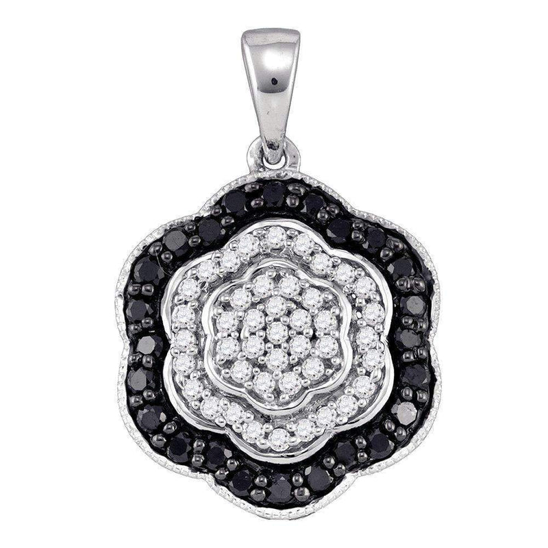 10kt White Gold Women's Round Black Color Enhanced Diamond Hexagon Cluster Pendant 1-2 Cttw - FREE Shipping (US/CAN)-Gold & Diamond Pendants & Necklaces-JadeMoghul Inc.