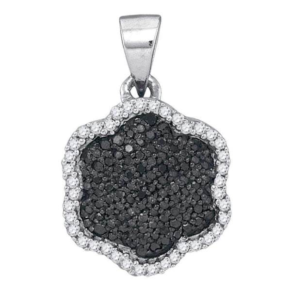 10kt White Gold Women's Round Black Color Enhanced Diamond Hexagon Cluster Pendant 1-4 Cttw - FREE Shipping (US/CAN)-Gold & Diamond Pendants & Necklaces-JadeMoghul Inc.