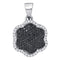 10kt White Gold Women's Round Black Color Enhanced Diamond Hexagon Cluster Pendant 1-4 Cttw - FREE Shipping (US/CAN)-Gold & Diamond Pendants & Necklaces-JadeMoghul Inc.