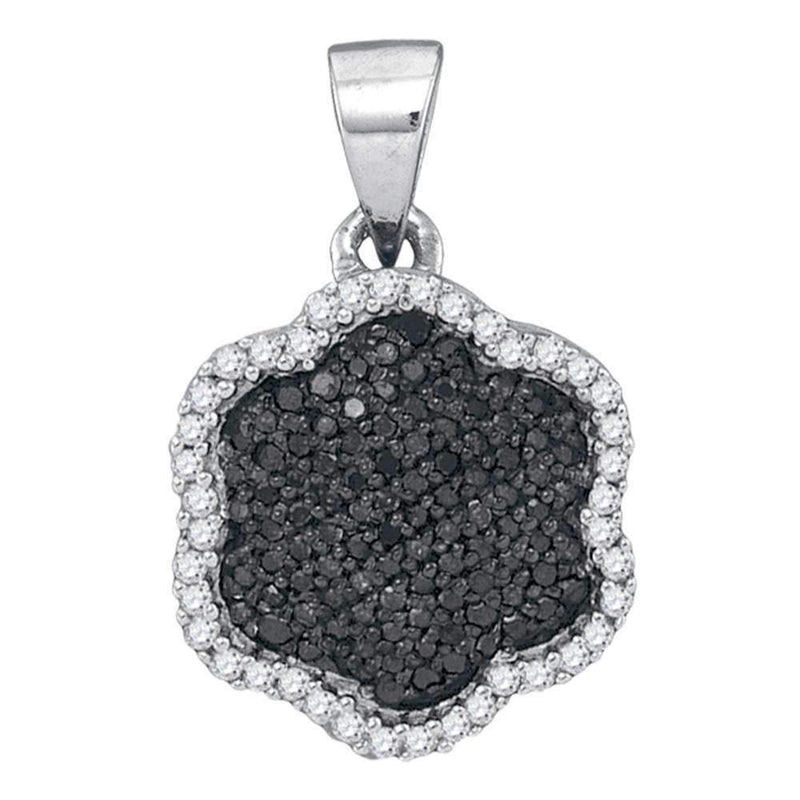10kt White Gold Women's Round Black Color Enhanced Diamond Hexagon Cluster Pendant 1-4 Cttw - FREE Shipping (US/CAN)-Gold & Diamond Pendants & Necklaces-JadeMoghul Inc.