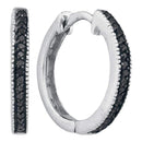 10kt White Gold Women's Round Black Color Enhanced Diamond Hoop Earrings 1-10 Cttw - FREE Shipping (USA/CAN)-Gold & Diamond Earrings-JadeMoghul Inc.