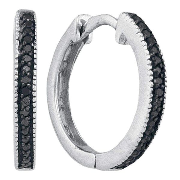 10kt White Gold Women's Round Black Color Enhanced Diamond Hoop Earrings 1-10 Cttw - FREE Shipping (USA/CAN)-Gold & Diamond Earrings-JadeMoghul Inc.