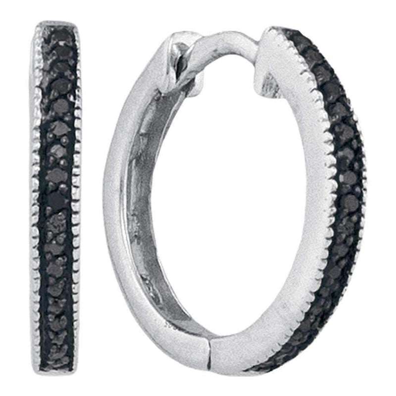 10kt White Gold Women's Round Black Color Enhanced Diamond Hoop Earrings 1-10 Cttw - FREE Shipping (USA/CAN)-Gold & Diamond Earrings-JadeMoghul Inc.