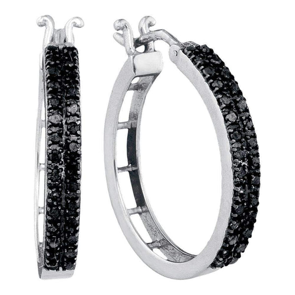 10kt White Gold Women's Round Black Color Enhanced Diamond Hoop Earrings 1-2 Cttw - FREE Shipping (US/CAN)-Gold & Diamond Earrings-JadeMoghul Inc.