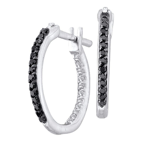 10kt White Gold Women's Round Black Color Enhanced Diamond Hoop Earrings 1-4 Cttw - FREE Shipping (US/CAN)-Gold & Diamond Earrings-JadeMoghul Inc.