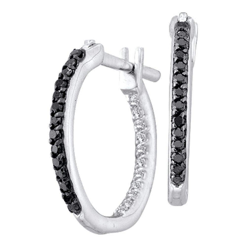 10kt White Gold Women's Round Black Color Enhanced Diamond Hoop Earrings 1-4 Cttw - FREE Shipping (US/CAN)-Gold & Diamond Earrings-JadeMoghul Inc.