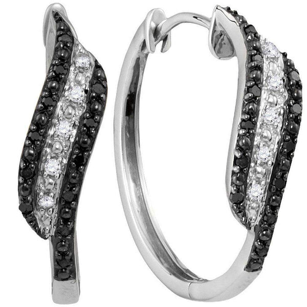 10kt White Gold Womens Round Black Color Enhanced Diamond Hoop Earrings 1-5 Cttw-Gold & Diamond Earrings-JadeMoghul Inc.