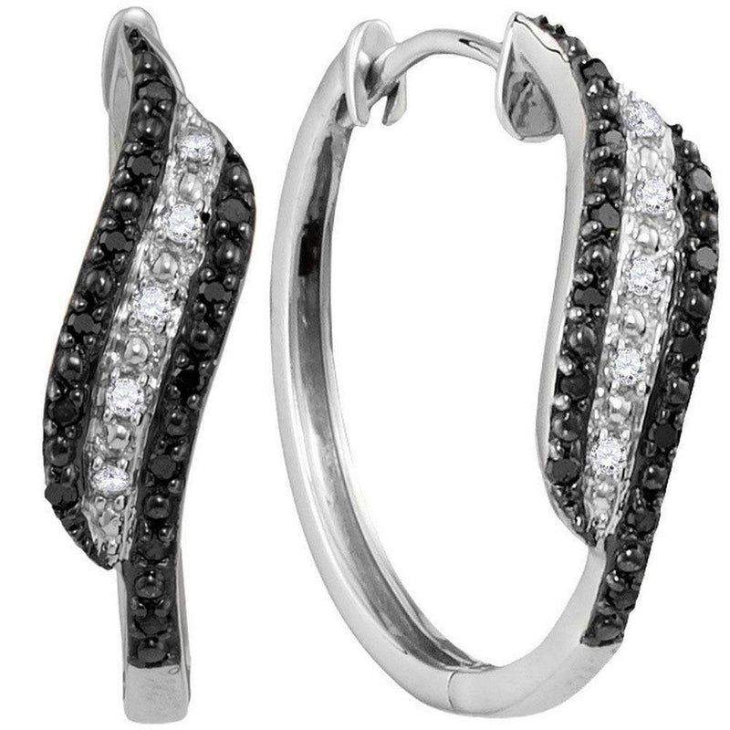 10kt White Gold Womens Round Black Color Enhanced Diamond Hoop Earrings 1-5 Cttw-Gold & Diamond Earrings-JadeMoghul Inc.