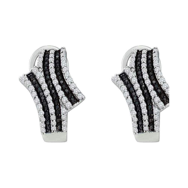 10kt White Gold Women's Round Black Color Enhanced Diamond Hoop Earrings 7-8 Cttw - FREE Shipping (US/CAN)-Gold & Diamond Earrings-JadeMoghul Inc.