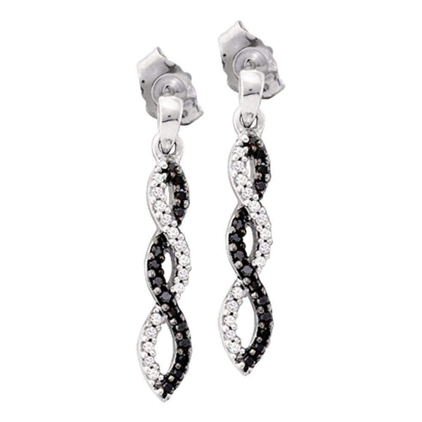 10kt White Gold Women's Round Black Color Enhanced Diamond Infinity Dangle Screwback Earrings 1-6 Cttw - FREE Shipping (US/CAN)-Gold & Diamond Earrings-JadeMoghul Inc.