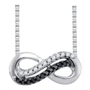 10kt White Gold Women's Round Black Color Enhanced Diamond Infinity Pendant Necklace 1-10 Cttw - FREE Shipping (US/CAN)-Gold & Diamond Pendants & Necklaces-JadeMoghul Inc.