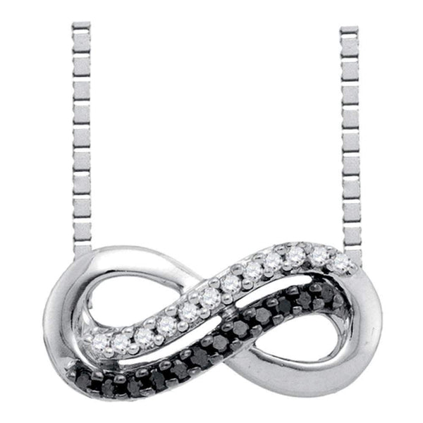 10kt White Gold Women's Round Black Color Enhanced Diamond Infinity Pendant Necklace 1-10 Cttw - FREE Shipping (US/CAN)-Gold & Diamond Pendants & Necklaces-JadeMoghul Inc.