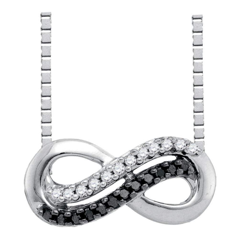 10kt White Gold Women's Round Black Color Enhanced Diamond Infinity Pendant Necklace 1-10 Cttw - FREE Shipping (US/CAN)-Gold & Diamond Pendants & Necklaces-JadeMoghul Inc.