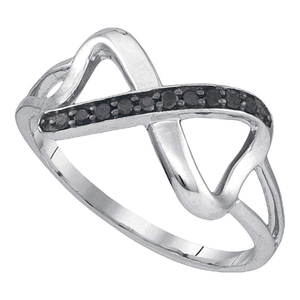 10kt White Gold Women's Round Black Color Enhanced Diamond Infinity Ring 1/10 Cttw - FREE Shipping (US/CAN)-Gold & Diamond Rings-5-JadeMoghul Inc.