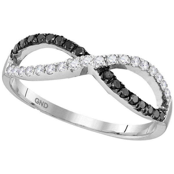 10kt White Gold Women's Round Black Color Enhanced Diamond Infinity Ring 1/3 Cttw - FREE Shipping (US/CAN)-Gold & Diamond Rings-5-JadeMoghul Inc.