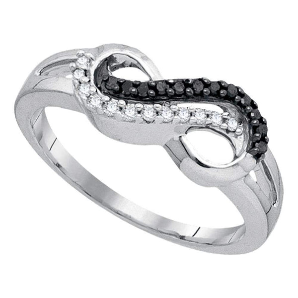 10kt White Gold Women's Round Black Color Enhanced Diamond Infinity Ring 1/6 Cttw - FREE Shipping (US/CAN)-Gold & Diamond Rings-9-JadeMoghul Inc.