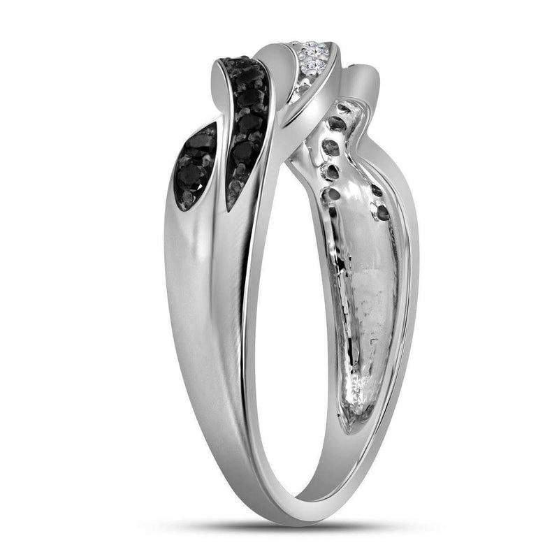 10kt White Gold Women's Round Black Color Enhanced Diamond Infinity Weave Band 1/4 Cttw - FREE Shipping (US/CAN)-Gold & Diamond Bands-5-JadeMoghul Inc.
