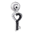 10kt White Gold Women's Round Black Color Enhanced Diamond Key Heart Dangle Earrings 1-6 Cttw - FREE Shipping (USA/CAN)-Gold & Diamond Earrings-JadeMoghul Inc.