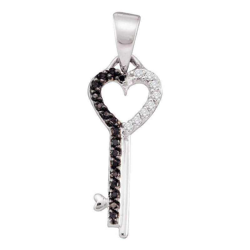 10kt White Gold Women's Round Black Color Enhanced Diamond Key Heart Pendant 1-10 Cttw - FREE Shipping (US/CAN)-Gold & Diamond Pendants & Necklaces-JadeMoghul Inc.