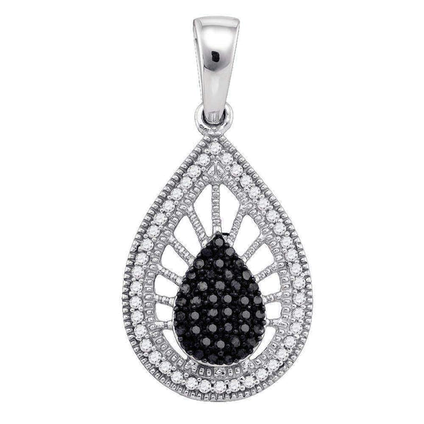 10kt White Gold Women's Round Black Color Enhanced Diamond Milgrain Teardrop Pendant 1-3 Cttw - FREE Shipping (US/CAN)-Gold & Diamond Pendants & Necklaces-JadeMoghul Inc.