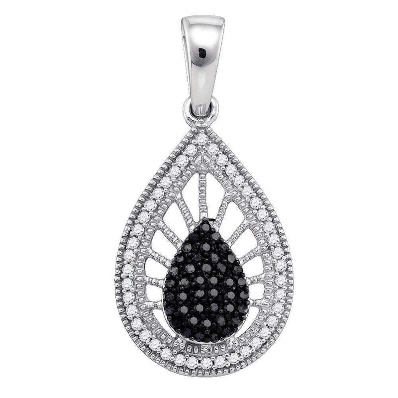 10kt White Gold Women's Round Black Color Enhanced Diamond Milgrain Teardrop Pendant 1-3 Cttw - FREE Shipping (US/CAN)-Gold & Diamond Pendants & Necklaces-JadeMoghul Inc.