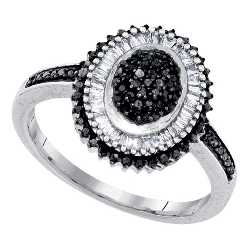 10kt White Gold Women's Round Black Color Enhanced Diamond Oval Cluster Ring 1-2 Cttw - FREE Shipping (USA/CAN)-Gold & Diamond Cluster Rings-JadeMoghul Inc.