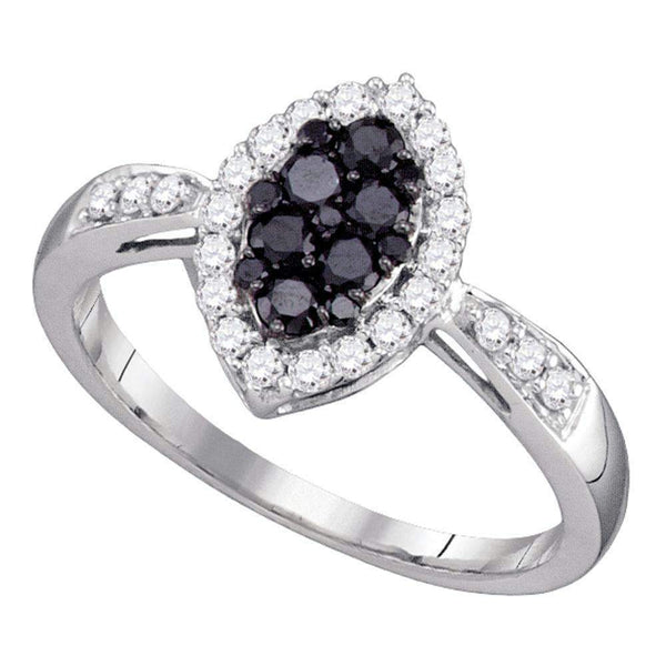 10kt White Gold Women's Round Black Color Enhanced Diamond Oval Cluster Ring 1/2 Cttw - FREE Shipping (US/CAN)-Gold & Diamond Cluster Rings-5-JadeMoghul Inc.
