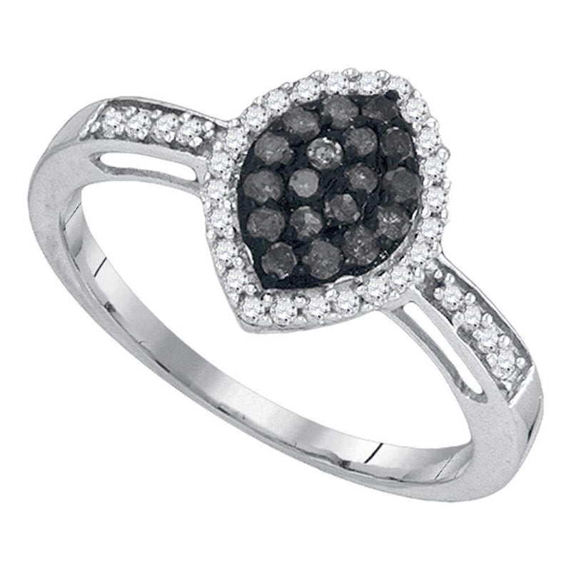 10kt White Gold Women's Round Black Color Enhanced Diamond Oval Frame Cluster Ring 1/3 Cttw - FREE Shipping (US/CAN)-Gold & Diamond Cluster Rings-5-JadeMoghul Inc.