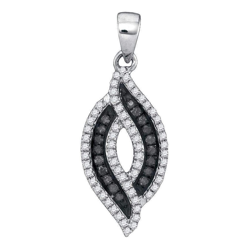 10kt White Gold Women's Round Black Color Enhanced Diamond Oval Pendant 1-3 Cttw - FREE Shipping (US/CAN)-Gold & Diamond Pendants & Necklaces-JadeMoghul Inc.