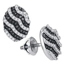 10kt White Gold Women's Round Black Color Enhanced Diamond Oval Stripe Cluster Earrings 3-8 Cttw - FREE Shipping (USA/CAN)-Gold & Diamond Earrings-JadeMoghul Inc.