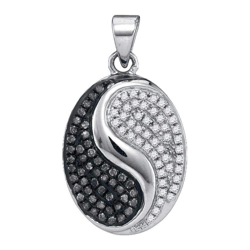 10kt White Gold Womens Round Black Color Enhanced Diamond Oval Ying Yang Pendant 1-3 Cttw - FREE Shipping (US/CAN)-Gold & Diamond Pendants & Necklaces-JadeMoghul Inc.