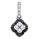 10kt White Gold Women's Round Black Color Enhanced Diamond Quatrefoil Cluster Pendant 1-3 Cttw - FREE Shipping (US/CAN)-Gold & Diamond Pendants & Necklaces-JadeMoghul Inc.