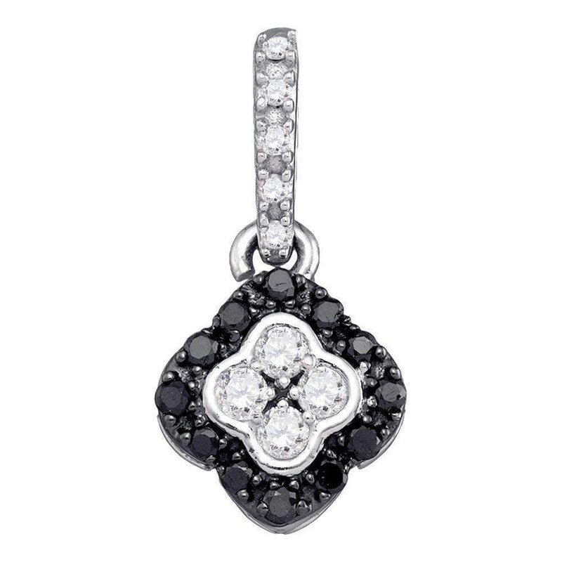 10kt White Gold Women's Round Black Color Enhanced Diamond Quatrefoil Cluster Pendant 1-3 Cttw - FREE Shipping (US/CAN)-Gold & Diamond Pendants & Necklaces-JadeMoghul Inc.