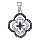 10kt White Gold Women's Round Black Color Enhanced Diamond Quatrefoil Cluster Pendant 1-4 Cttw - FREE Shipping (US/CAN)-Gold & Diamond Pendants & Necklaces-JadeMoghul Inc.