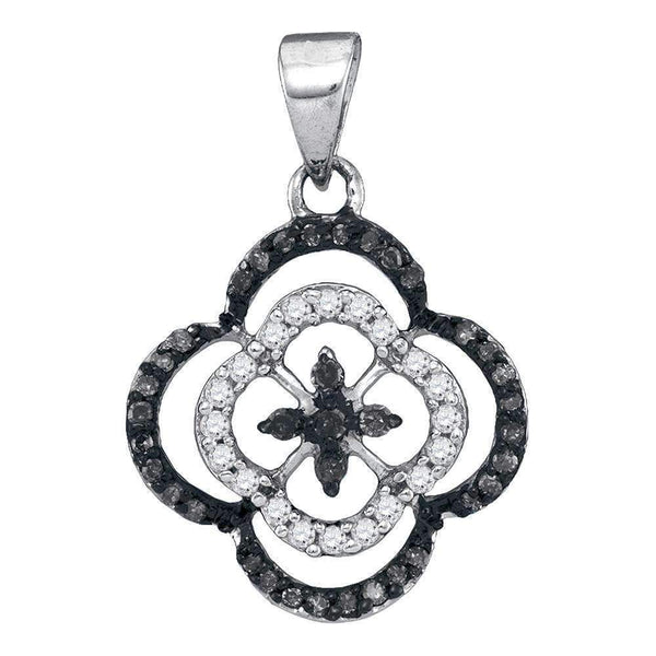 10kt White Gold Women's Round Black Color Enhanced Diamond Quatrefoil Cluster Pendant 1-4 Cttw - FREE Shipping (US/CAN)-Gold & Diamond Pendants & Necklaces-JadeMoghul Inc.