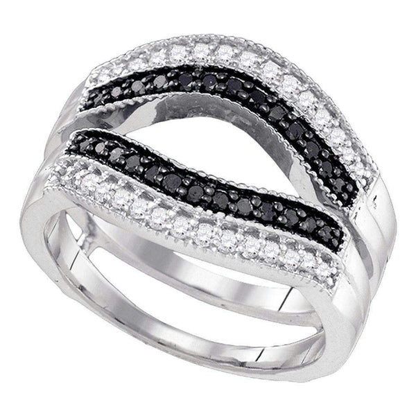 10kt White Gold Women's Round Black Color Enhanced Diamond Ring Guard Wrap Solitaire Enhancer 1/2 Cttw - FREE Shipping (US/CAN)-Gold & Diamond Wedding Jewelry-5-JadeMoghul Inc.