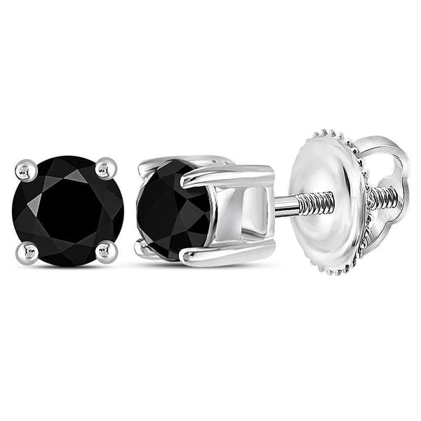 10kt White Gold Women's Round Black Color Enhanced Diamond Screwback Stud Solitaire Earrings 1-2 Cttw - FREE Shipping (USA/CAN)-Gold & Diamond Earrings-JadeMoghul Inc.