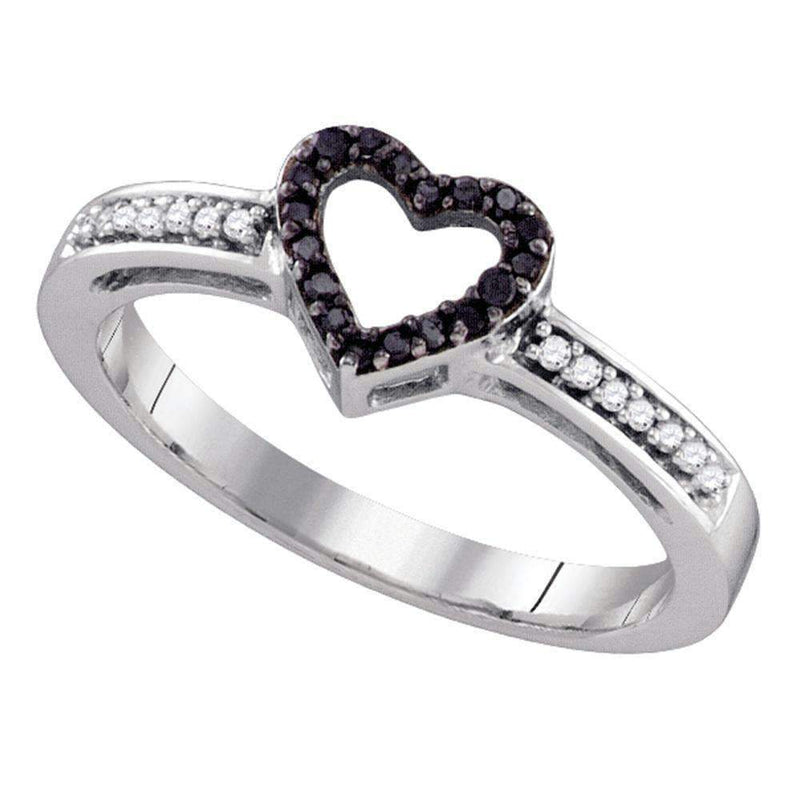 10kt White Gold Women's Round Black Color Enhanced Diamond Simple Heart Ring 1/8 Cttw - FREE Shipping (US/CAN)-Gold & Diamond Heart Rings-5-JadeMoghul Inc.