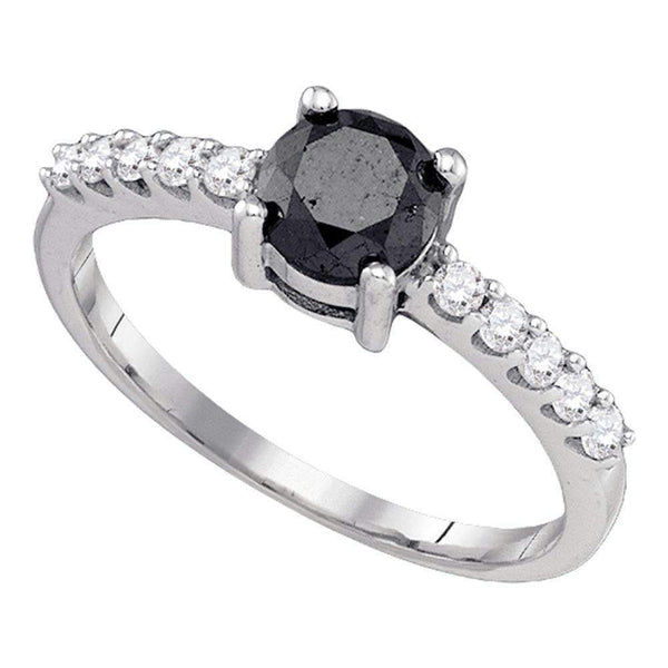 10kt White Gold Women's Round Black Color Enhanced Diamond Solitaire Bridal Wedding Engagement Ring 1.00 Cttw - FREE Shipping (USA/CAN)-Gold & Diamond Engagement & Anniversary Rings-5-JadeMoghul Inc.