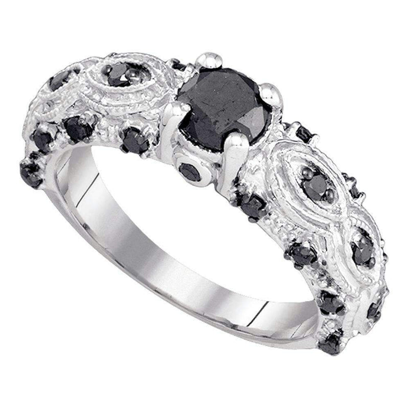 10kt White Gold Women's Round Black Color Enhanced Diamond Solitaire Bridal Wedding Engagement Ring 1.00 Cttw - FREE Shipping (US/CAN)-Gold & Diamond Engagement & Anniversary Rings-5-JadeMoghul Inc.