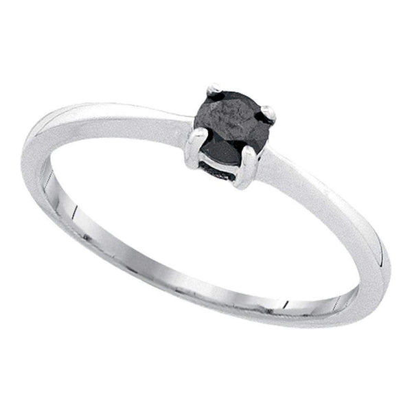 10kt White Gold Women's Round Black Color Enhanced Diamond Solitaire Bridal Wedding Engagement Ring 1/4 Cttw - FREE Shipping (USA/CAN)-Gold & Diamond Engagement & Anniversary Rings-5-JadeMoghul Inc.