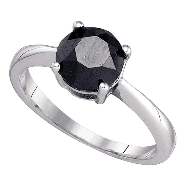 10kt White Gold Women's Round Black Color Enhanced Diamond Solitaire Bridal Wedding Engagement Ring 2.00 Cttw - FREE Shipping (USA/CAN)-Gold & Diamond Engagement & Anniversary Rings-5-JadeMoghul Inc.