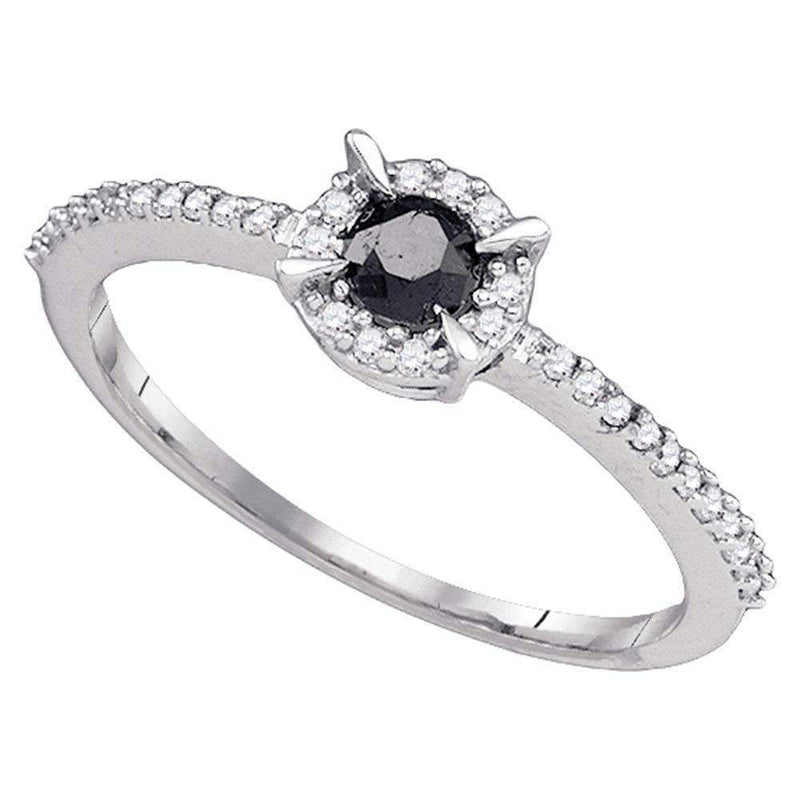 10kt White Gold Women's Round Black Color Enhanced Diamond Solitaire Bridal Wedding Engagement Ring 3/8 Cttw - FREE Shipping (USA/CAN)-Gold & Diamond Engagement & Anniversary Rings-5.5-JadeMoghul Inc.