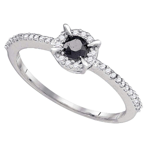 10kt White Gold Women's Round Black Color Enhanced Diamond Solitaire Bridal Wedding Engagement Ring 3/8 Cttw - FREE Shipping (USA/CAN)-Gold & Diamond Engagement & Anniversary Rings-5.5-JadeMoghul Inc.