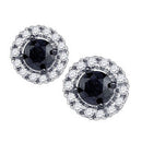 10kt White Gold Women's Round Black Color Enhanced Diamond Solitaire Circle Frame Earrings 1.00 Cttw - FREE Shipping (US/CAN)-Gold & Diamond Earrings-JadeMoghul Inc.