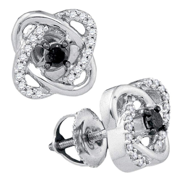 10kt White Gold Women's Round Black Color Enhanced Diamond Solitaire Oval Frame Earrings 1-4 Cttw - FREE Shipping (USA/CAN)-Gold & Diamond Earrings-JadeMoghul Inc.