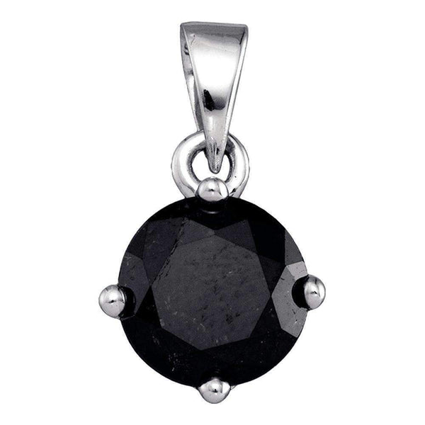 10kt White Gold Women's Round Black Color Enhanced Diamond Solitaire Pendant 2.00 Cttw - FREE Shipping (US/CAN)-Gold & Diamond Pendants & Necklaces-JadeMoghul Inc.