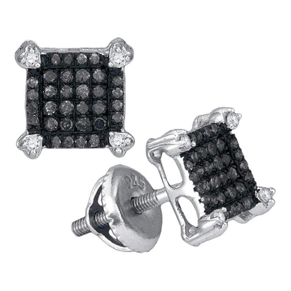 10kt White Gold Women's Round Black Color Enhanced Diamond Square Cluster Earrings 1-4 Cttw - FREE Shipping (USA/CAN)-Gold & Diamond Earrings-JadeMoghul Inc.